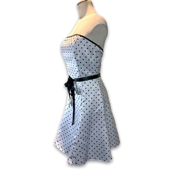 J McClintock Vintage White Satin Dress Tulle Black Polka-dot Retro 50s Sz 5 - Picture 2 of 13